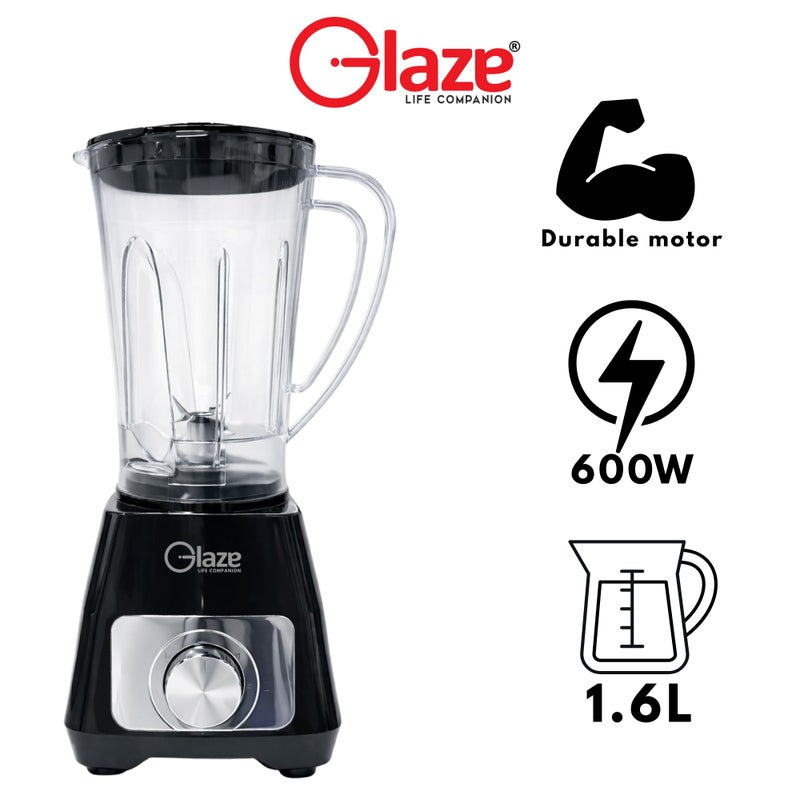 جليز خلاط كهربائي 3 في 1 بقوة 600 واط مع مطحنة ومفرمة، سعة 1.6 لتر بوعاء غير قابل للكسر، تحكم متعدد السرعات، شفرات من الستانلس ستيل، خلاط عصائر ومحضر طعام - Image 2